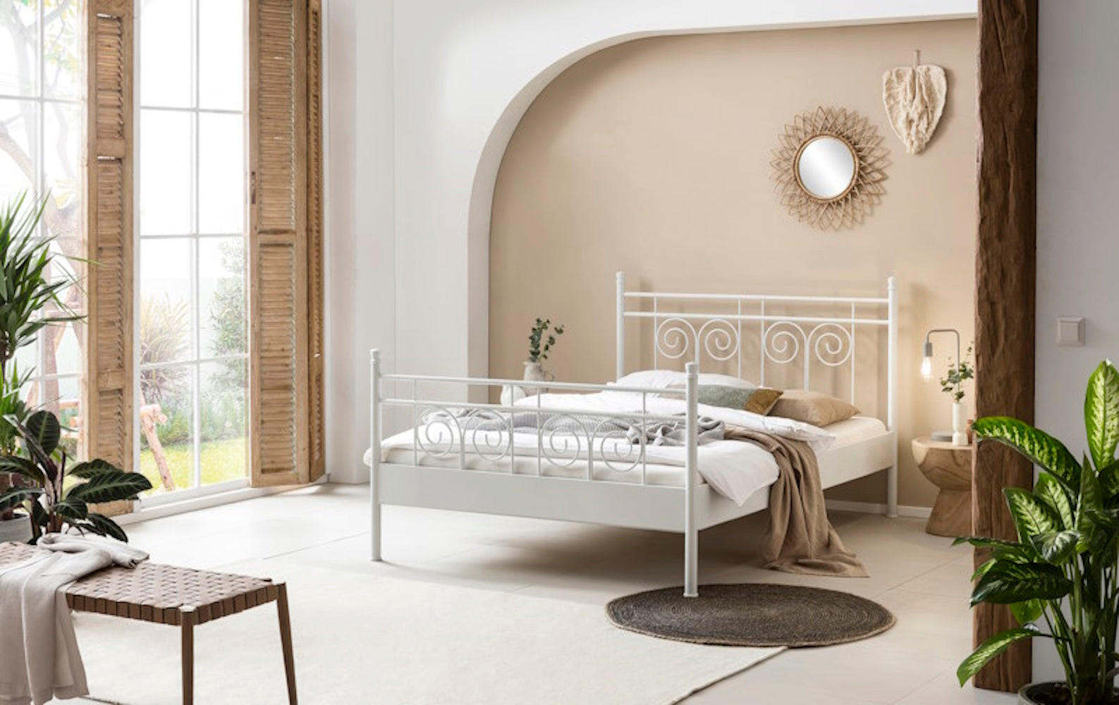 METALLBETT Sara / 180 x 200 cm / weiss-kupfer gewischt - Weiß/Kupferfarben, Metall (180/200cm) - BED BOX