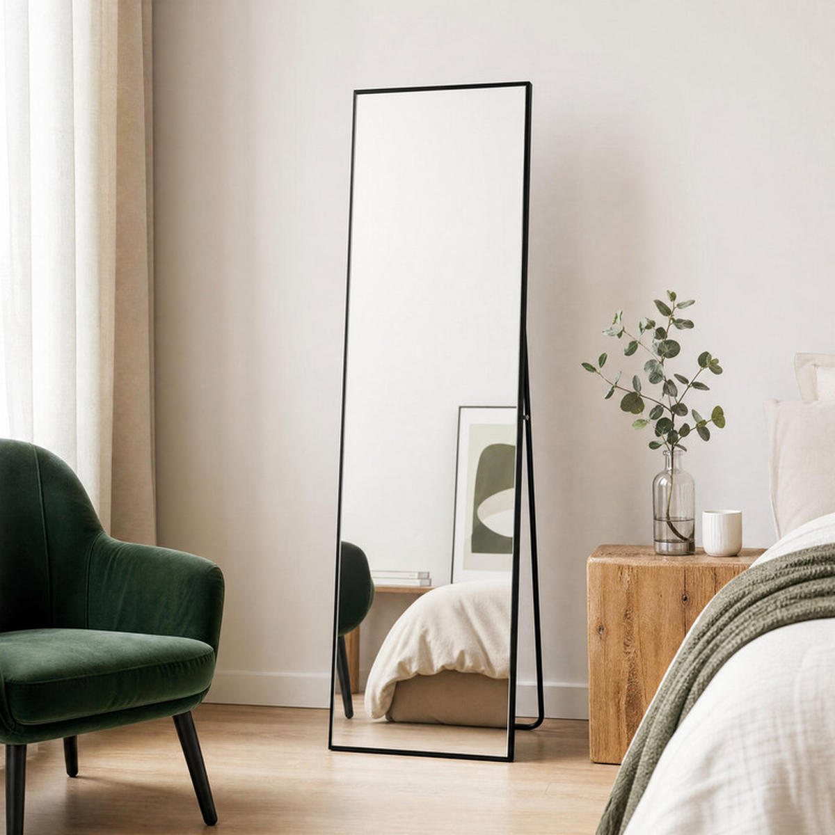STANDSPIEGEL für Schlafzimmer & Diele, Schwarz, Alurahmen 150 x 40 cm - Schwarz, Glas/Metall (2/150/40cm) - SHOPENTRA