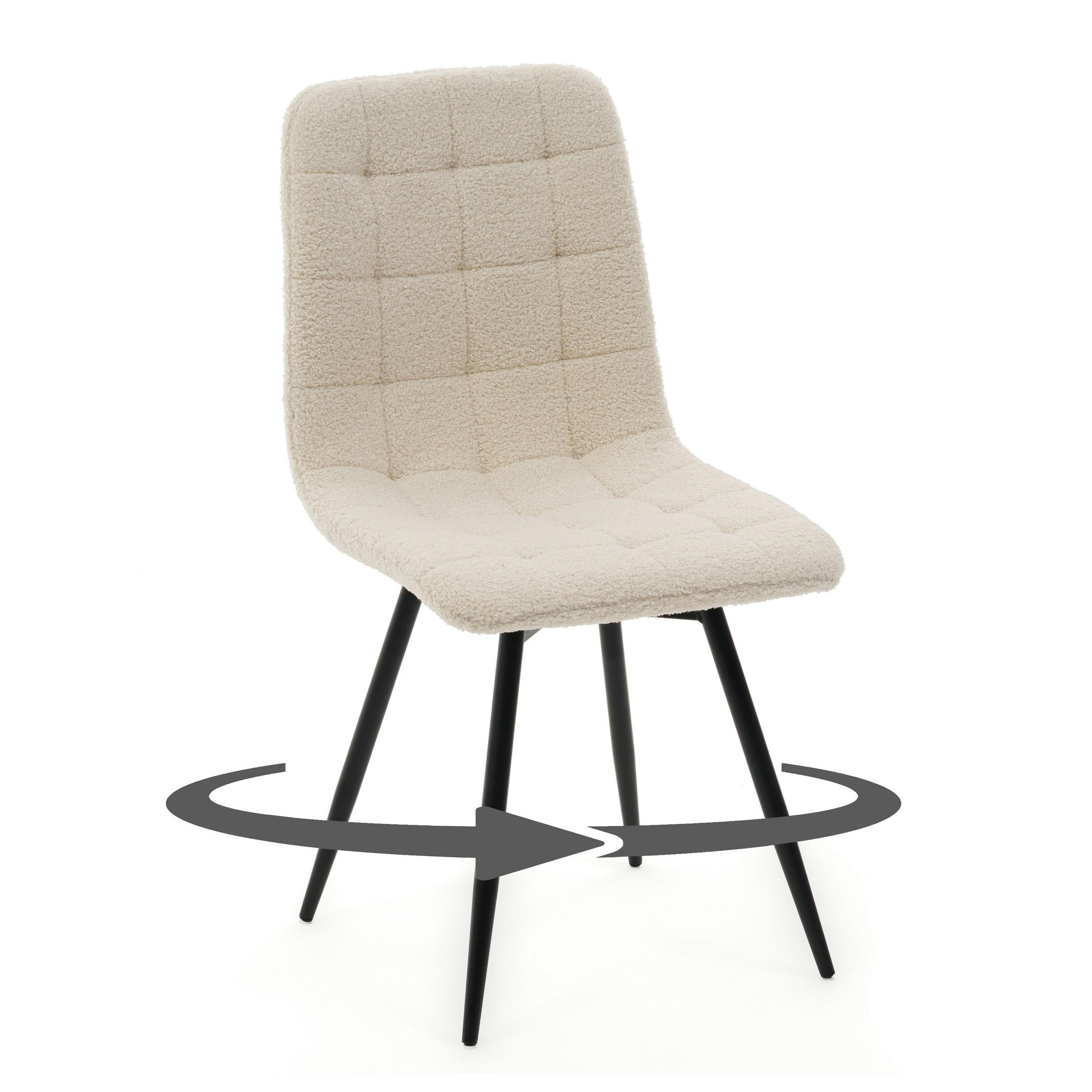 STUHL ARCO drehbar gepolstert mit Steppung - hellbeige - Boucle Teddy - Ecru/Schwarz, Textil/Metall (46/90/51cm) - NEW HOME