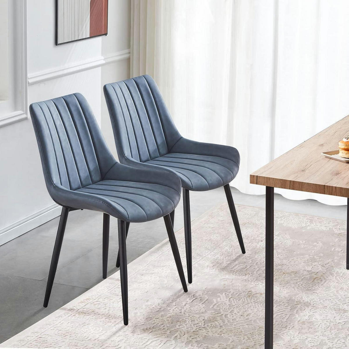 ESSZIMMERSTÜHLE 2er Set Kunstleder Blau mit Rückenlehne und Metallbeinen - Blau, Kunststoff (46/87/46cm)