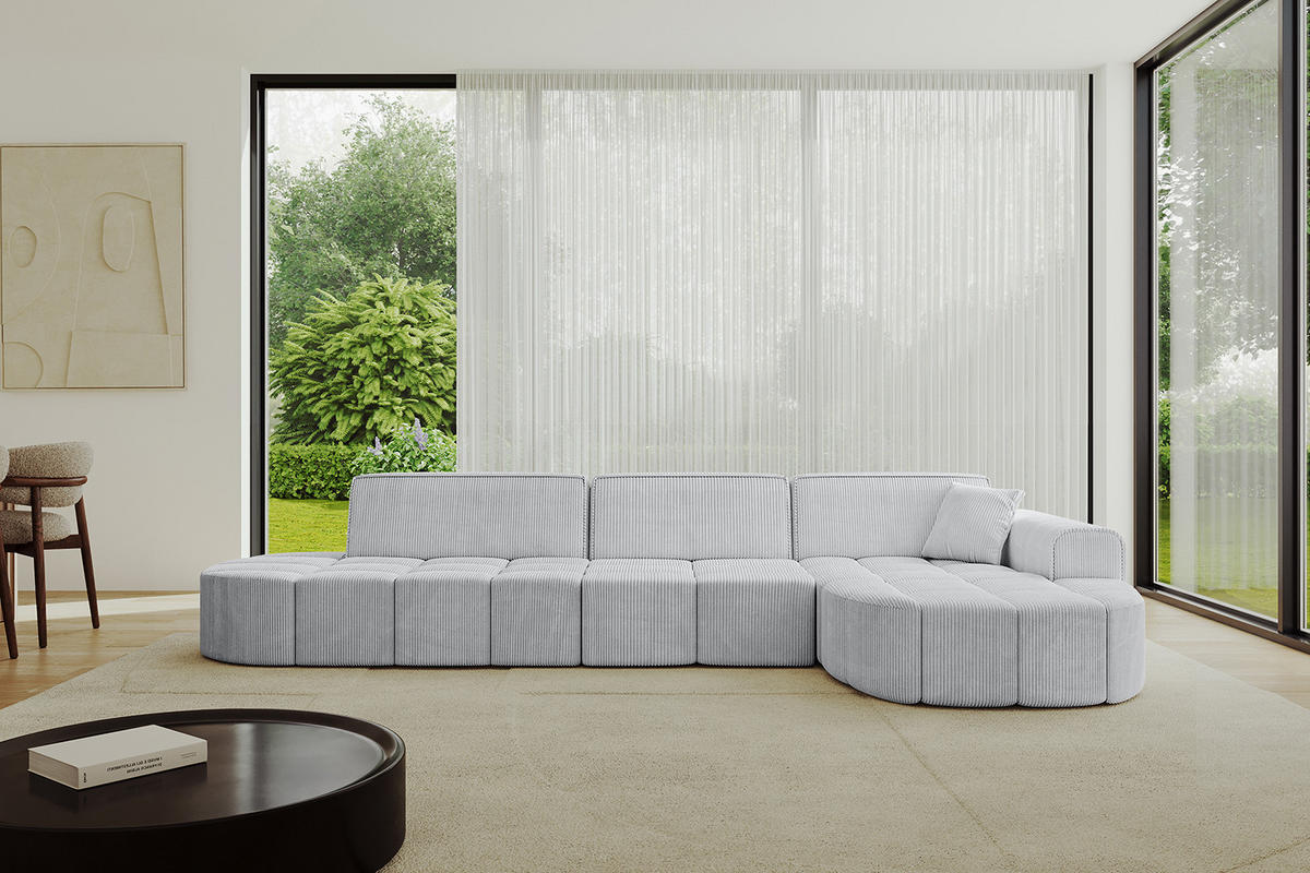 ECKSOFA Ottomane Rechts LIVO-L2 - 337x173x79,5 cm Grau - Grau, Holzwerkstoff/Textil (337/173cm) - ALTDECOR
