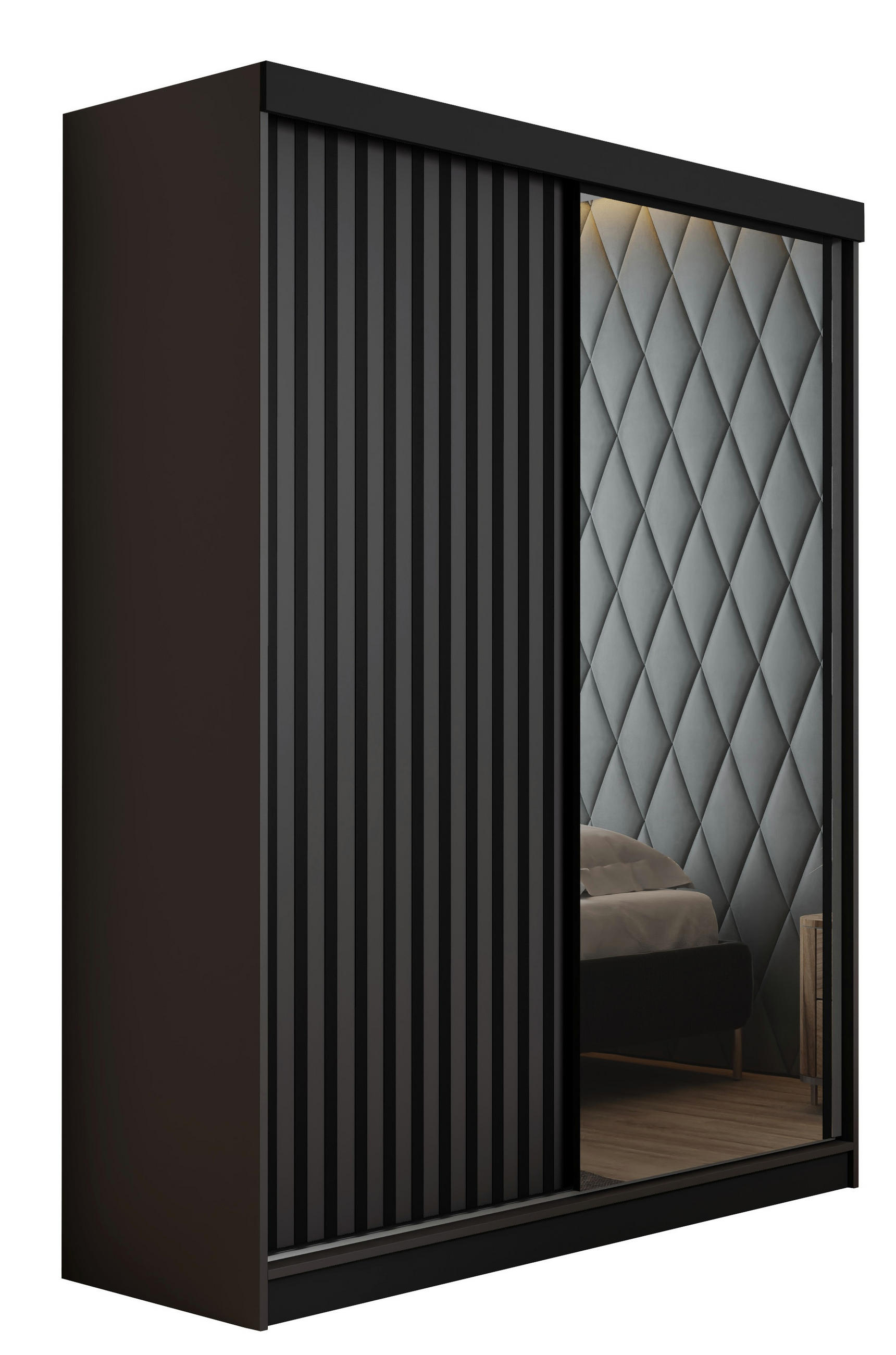Kier Furniture POSUVNÁ ŠATNÍ SKŘÍŇ MALANI - Černá a Grafitová Anthrazit 138x205x59 cm