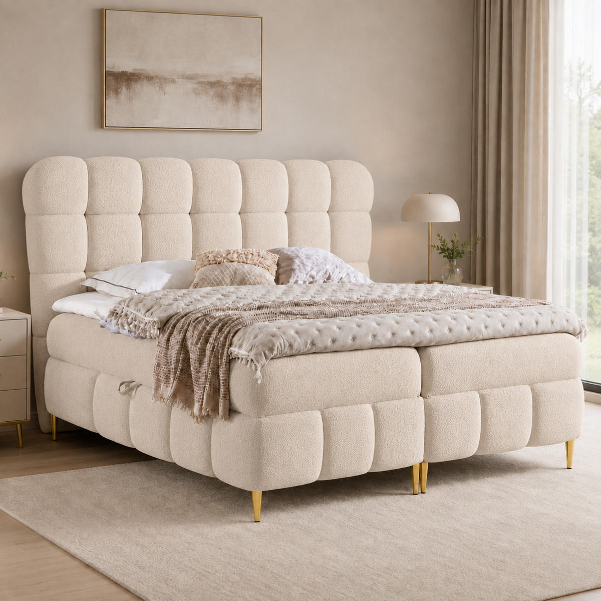 BOXBETT mit Stauraum in 140x200 cm in Beige - Beige, Textil (140/200cm) - Home Collective