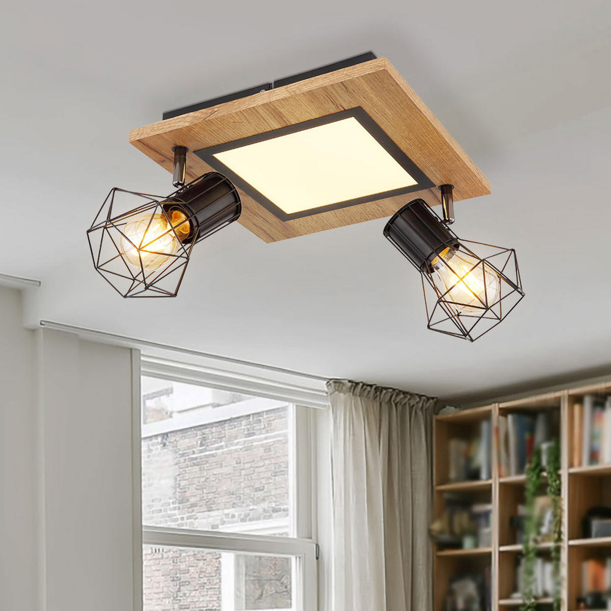 LED DECKENLEUCHTE PRISKA Braun Holzoptik - Braun, Metall (30/30/22.5cm)