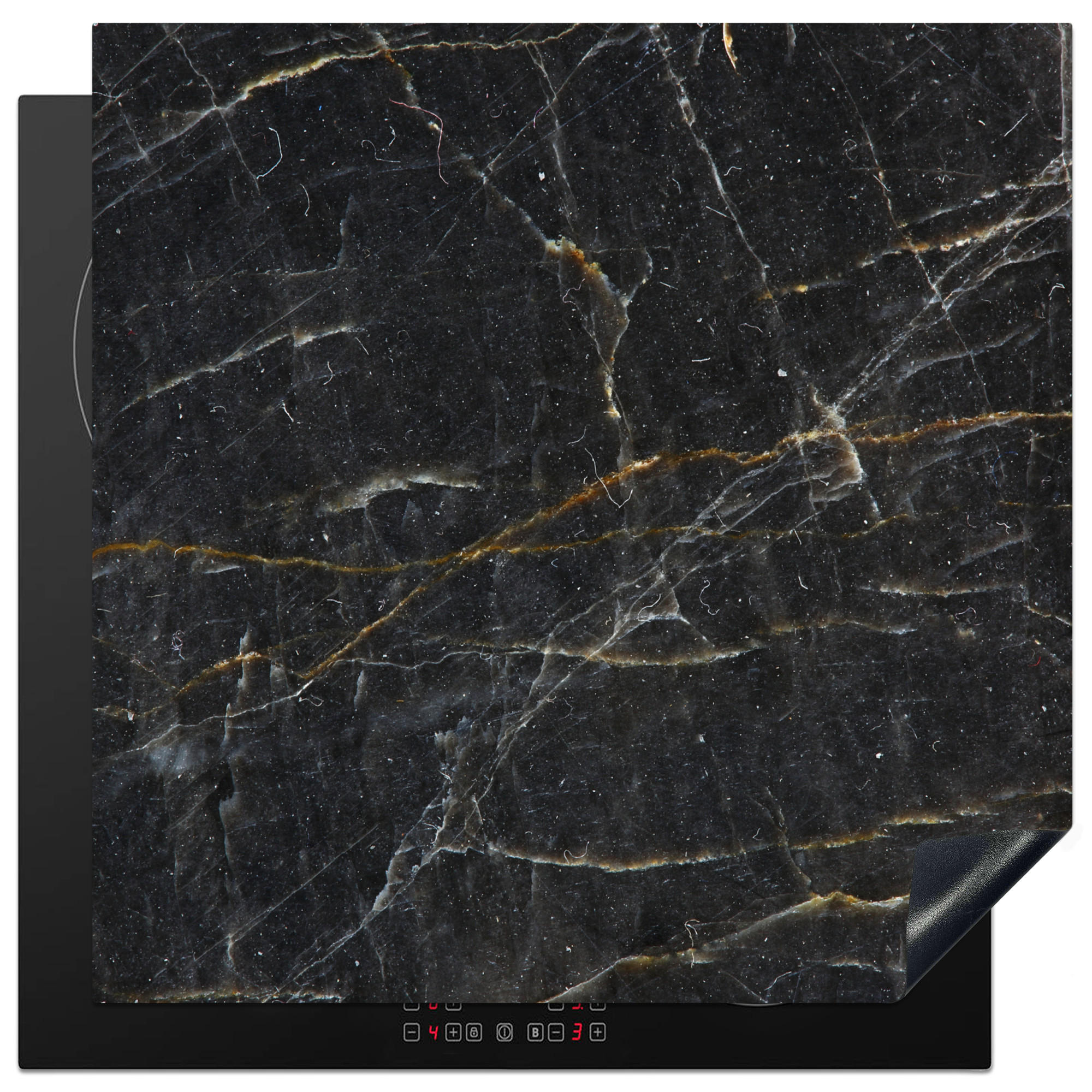 HERDABDECKPLATTE Marmor - Schwarz - Gold - Grau - Marmorstruktur 78x78 cm - Goldfarben, Kunststoff (78/0.2/78cm) - MuchoWow