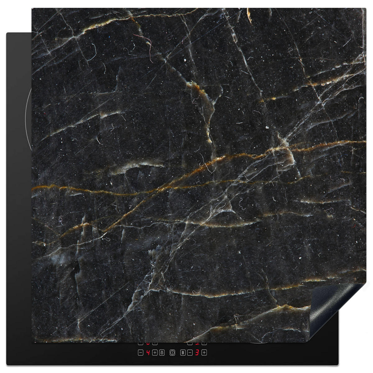 HERDABDECKPLATTE Marmor - Schwarz - Gold - Grau - Marmorstruktur 78x78 cm - Goldfarben, Kunststoff (78/0.2/78cm) - MuchoWow