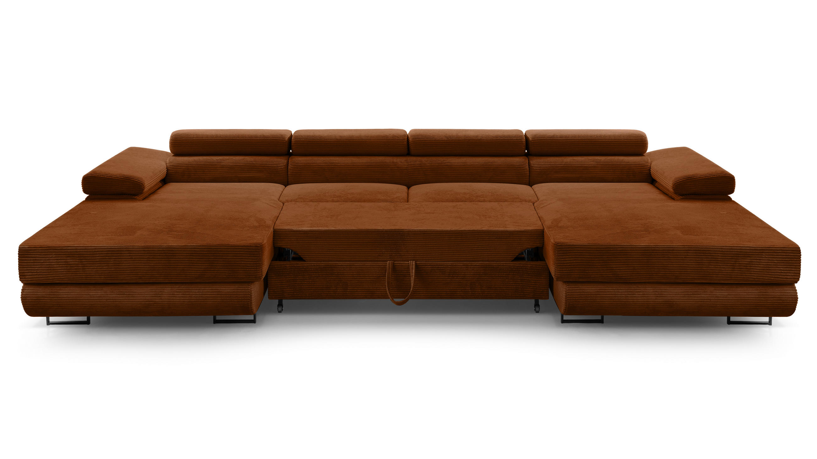 WOHNLANDSCHAFT Arborio Ziegelrot 352/202/90 cm mit Schlaffunktion - Schwarz/Orange, Textil/Metall (352/90/202cm) - AX Living