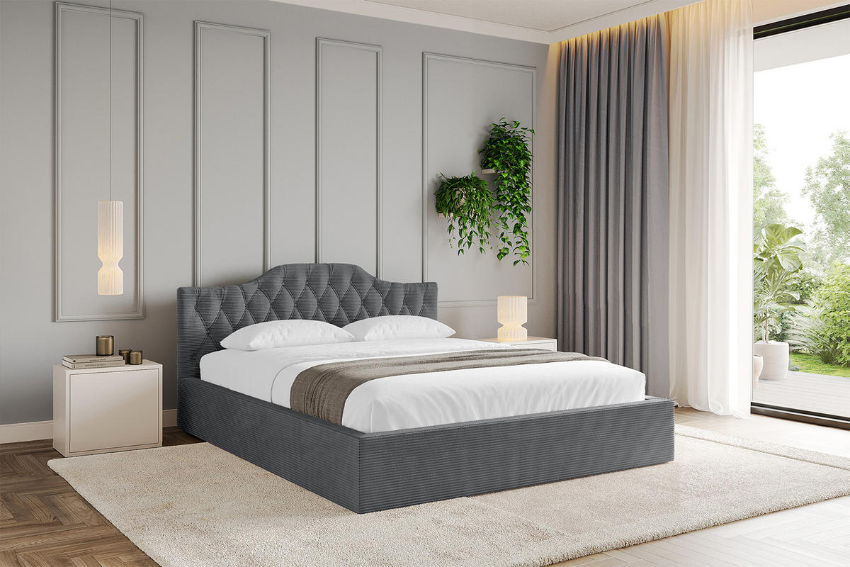 POLSTERBETT mit Bettkasten und Lattenrost, Bett mit Matratze H3/H4 - FALIO-V1 180x200 Dunkelgrau - Anthrazit, Holzwerkstoff/Textil (180/200cm) - ALTDECOR