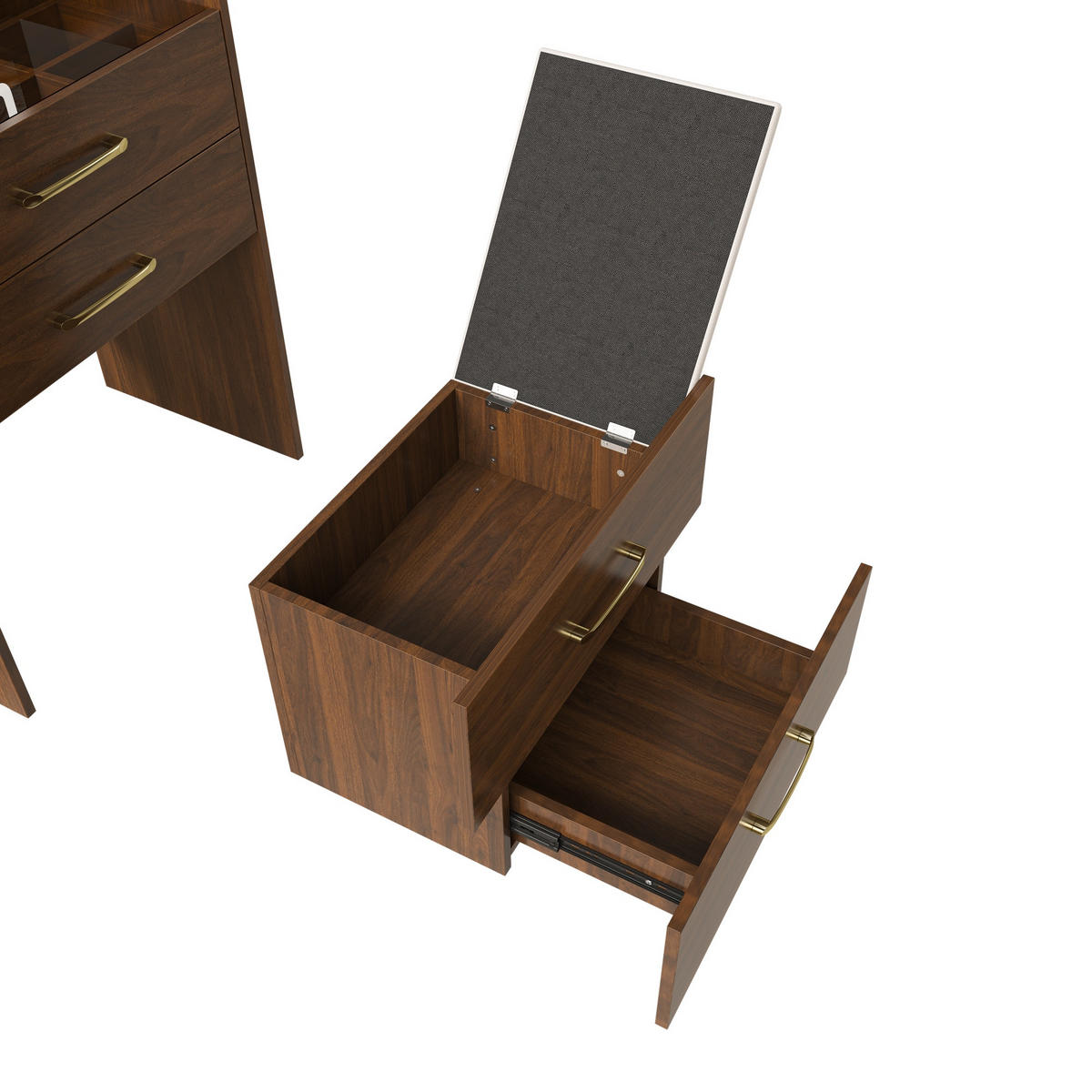 SCHMINKKOMMODE in Nussbaum 60/40/118 cm aus MDF mit 3 Schubladen, Klappspiegel und Glasplatte - Nussbaumfarben, Glas/Holzwerkstoff (60/118/40cm) - CHICFURN