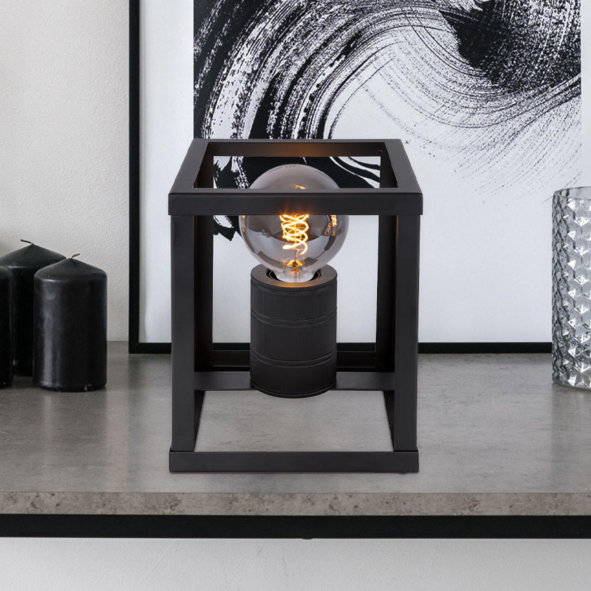 LED TISCHLEUCHTE Metallrahmen Schwarz - Schwarz, Metall (17/17/20cm) - Globo Lighting