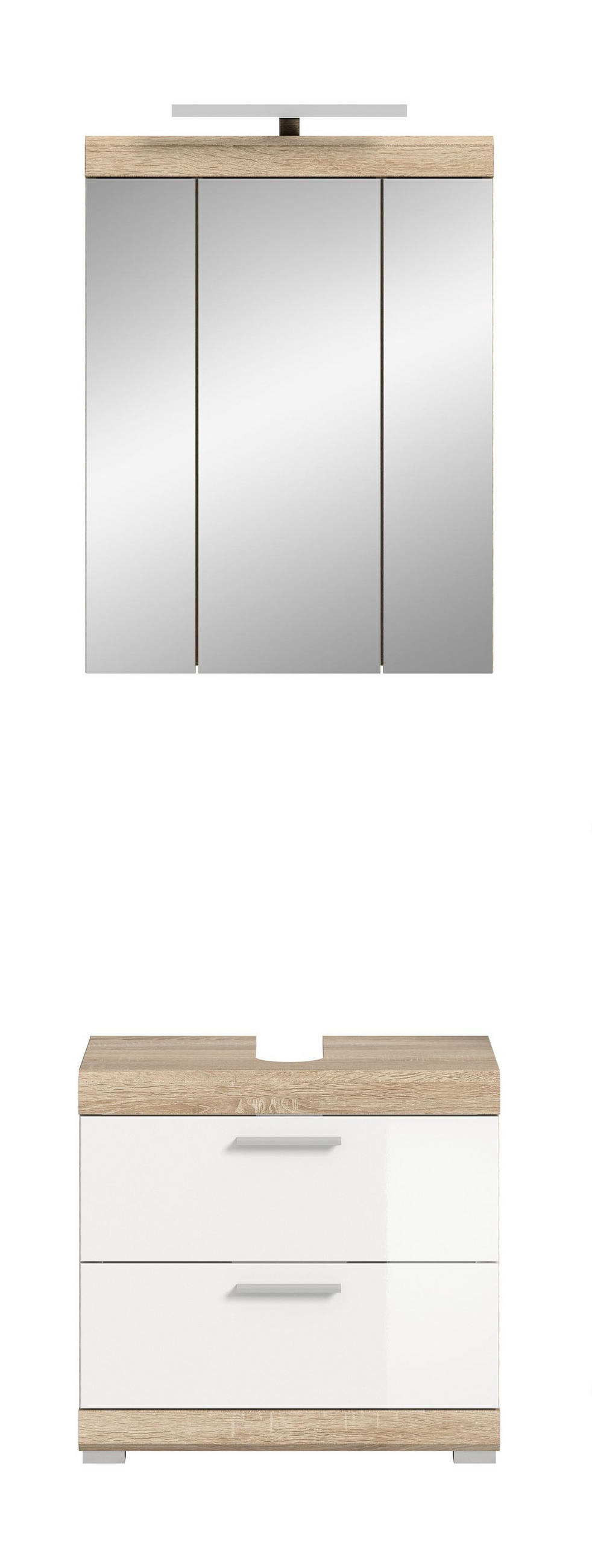 BADKOMBINATION 2tlg. Lambada Bad in Sonoma Eiche hell und weiß hochglanz B/H/T: 60x191x34 cm - Sonoma Eiche, Holz (60/191/37cm)