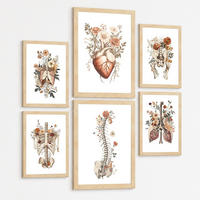 POSTER Set aus 6 Anatomie Mensch Florale Aquarell Drucke und mit Gehirn Lungen Skelett Nieren und Organen Botanische Größe Rahmenlos A3 & A4 - Klar, Papier (21/29.7/3cm) - Nacnic