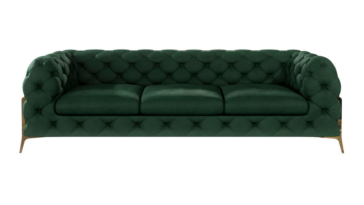 SITZGARNITUR 3+2+1 Chesterfield Lexi Flasche Grün Samt - Smaragdgrün/Goldfarben, Holz/Textil (243/75/100cm) - S-Style Möbel
