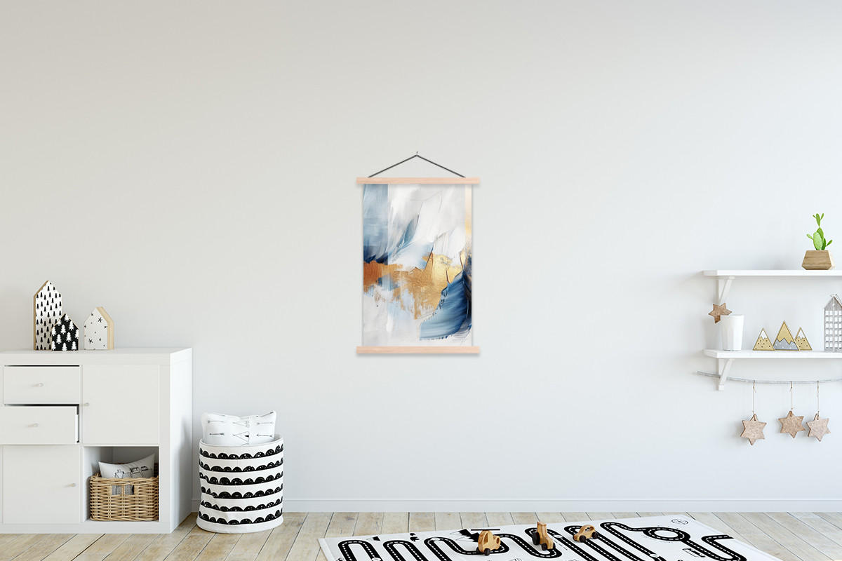 POSTER Gold - Blau - Aquarell - Kunst - Modern 60x90 cm - Hellblau, Textil (60/90/0.15cm) - MuchoWow