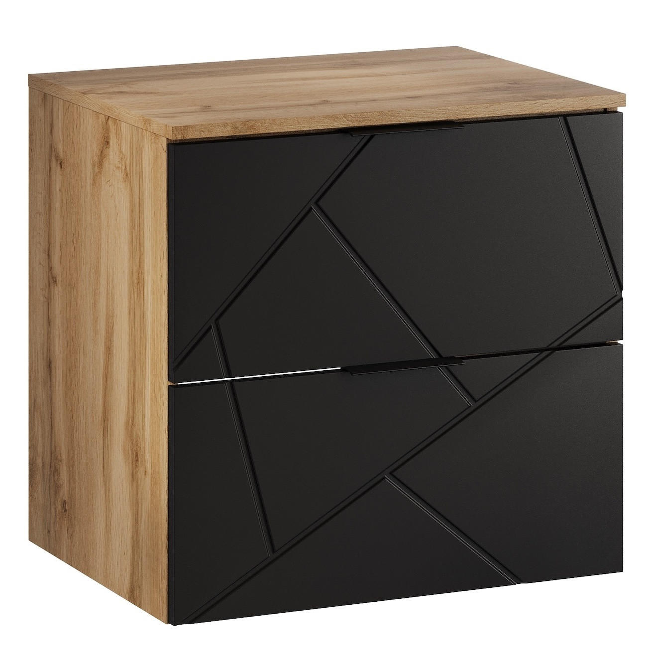 WASCHBECKENUNTERSCHRANK Manello 2 Schubladen Eiche mit Matt Schwarz - 60 x 46 x 58 cm - Eichefarben/Schwarz, Holz (60/58/46cm) - Badplaats