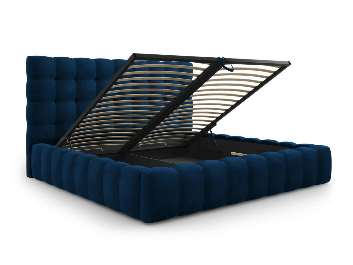 BETT mit Bettkasten und Kopfteil Mamaia aus Samt königsblau 200x200cm - Blau, Textil (200/200cm) - Micadoni