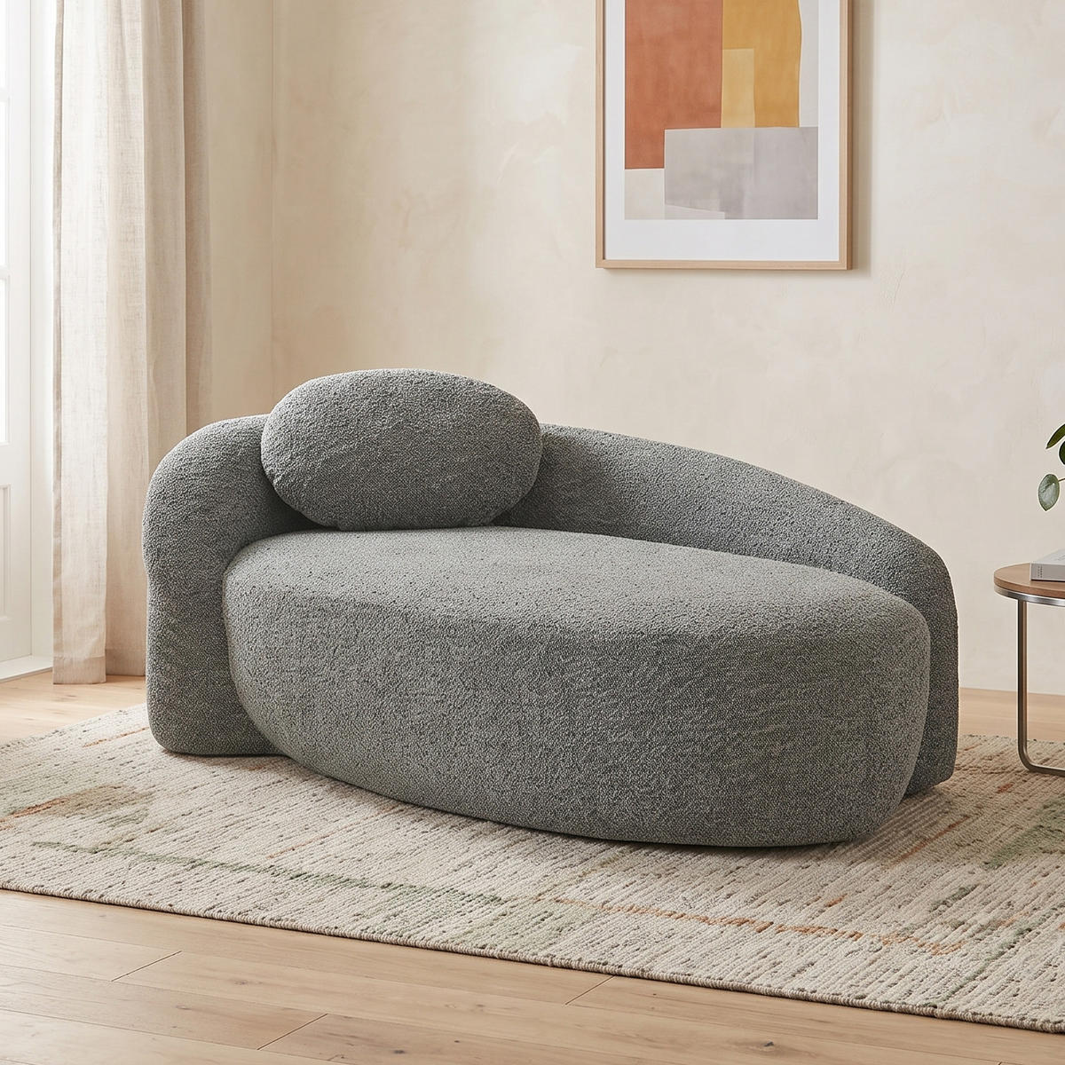 CHAISELONGUETEDDYFLEECE Dunkelgrau Abgerundet mit Kissen - Dunkelgrau, Textil (170/62/96cm) - Urban Meuble