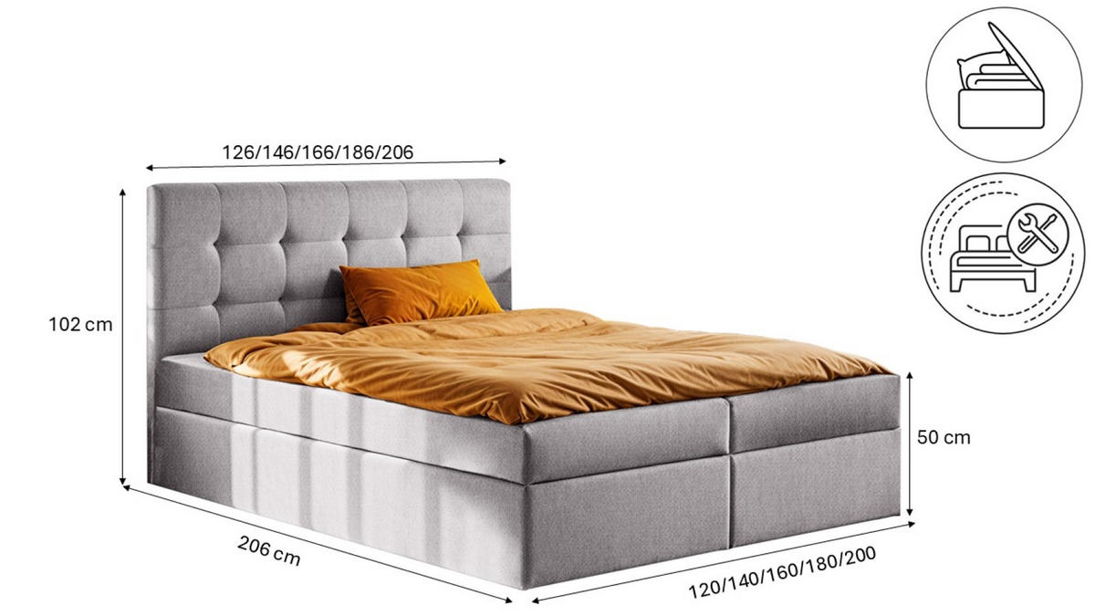 BOXBETT Mit Matratze Und Bettkasten LUDANO Stoff Soro Grau 180x200 cm H2-Pocket - Grau, Holz (180/200cm) - Kaiser Möbel