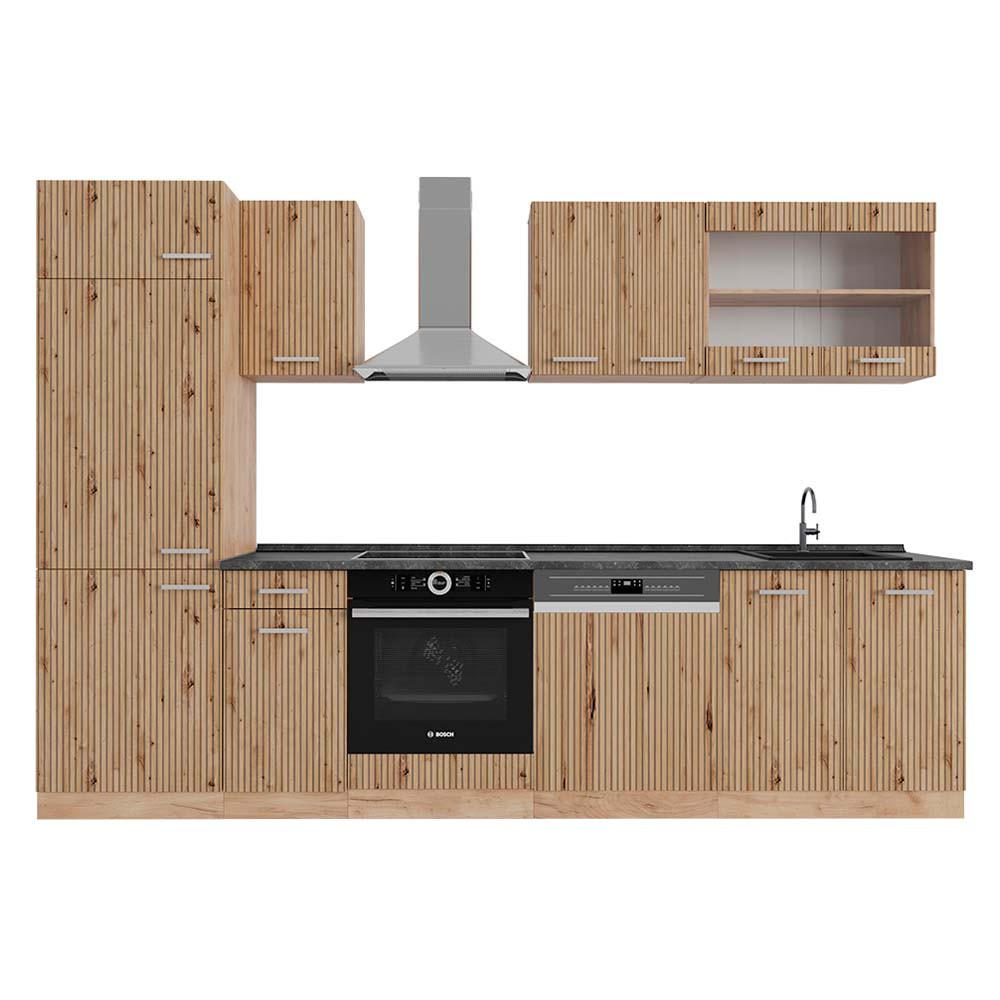 KÜCHENZEILE R-Line Artisan-Eiche/Goldkraft Eiche 300 cm, AP Anthrazit - Eiche Wotan/Eiche Artisan, Holzwerkstoff (300/81.6/60cm) - Vicco