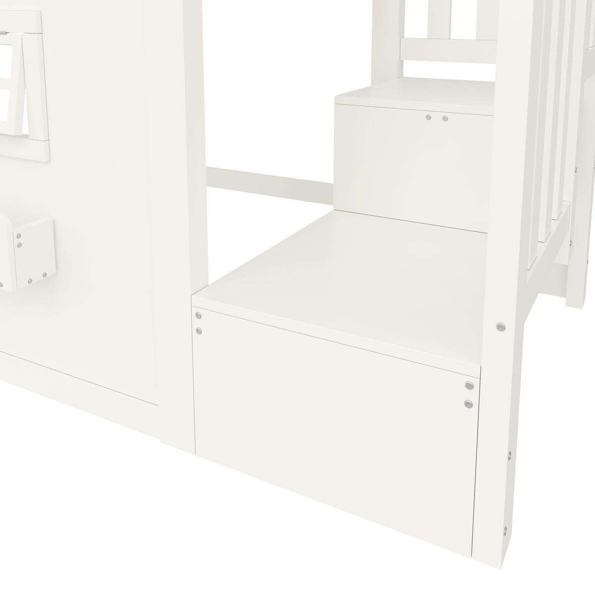 HOCHBETT 90/200 cm mit LED und Stauraumtreppe, DE-42010, in Weiß - Weiß, Holzwerkstoff (90/200cm) - ComfortXL
