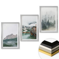 WANDBILDER 3er Set - 40x60 cm Silberner Rahmen - Berge, See, Hütte, Nebel - Silberfarben, Kunststoff (40/60cm) - ArtPrintCave