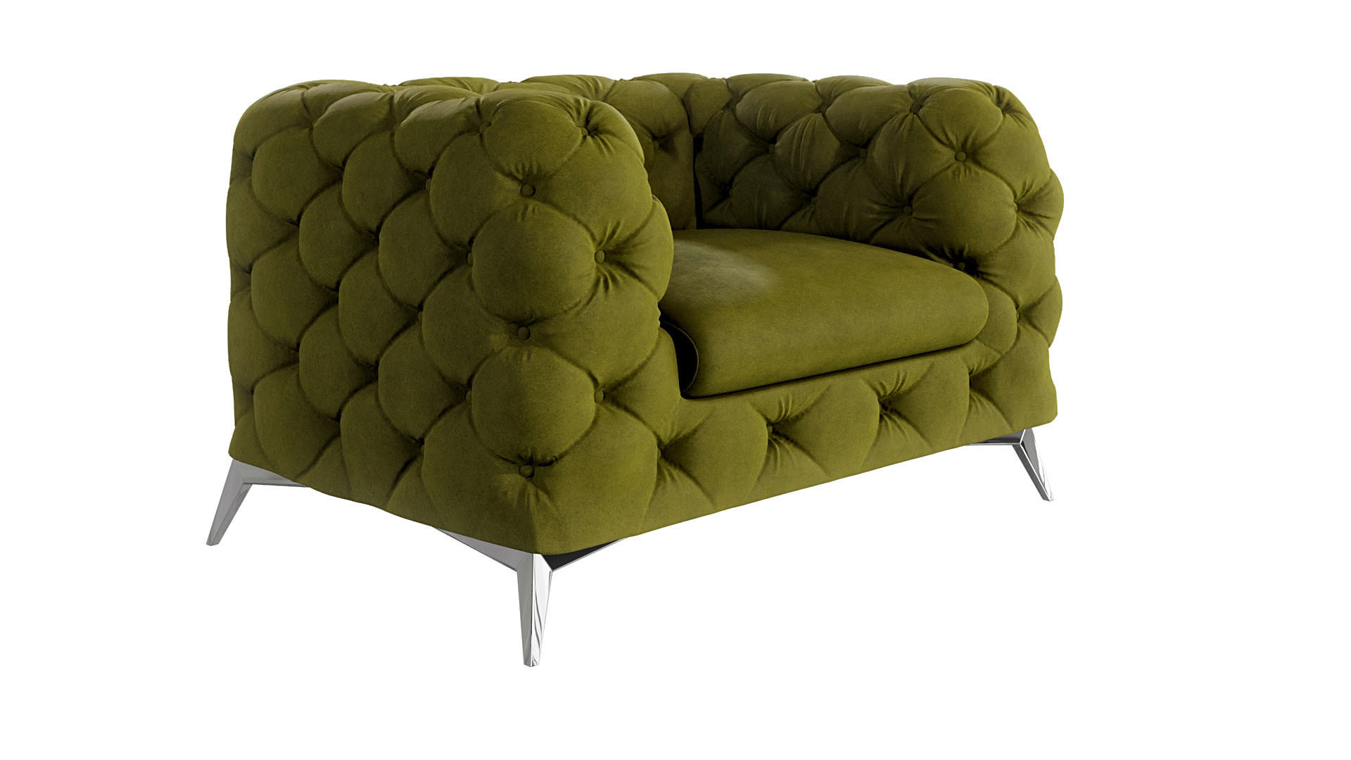 CHESTERFIELD-SESSEL Laura Olive Samt - Silberfarben/Olivgrün, Holz/Textil (125/75/100cm) - S-Style Möbel