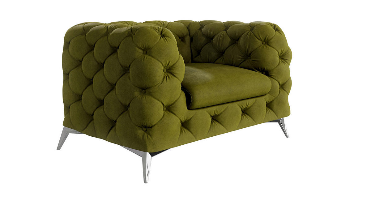 CHESTERFIELD-SESSEL Laura Olive Samt - Silberfarben/Olivgrün, Holz/Textil (125/75/100cm) - S-Style Möbel