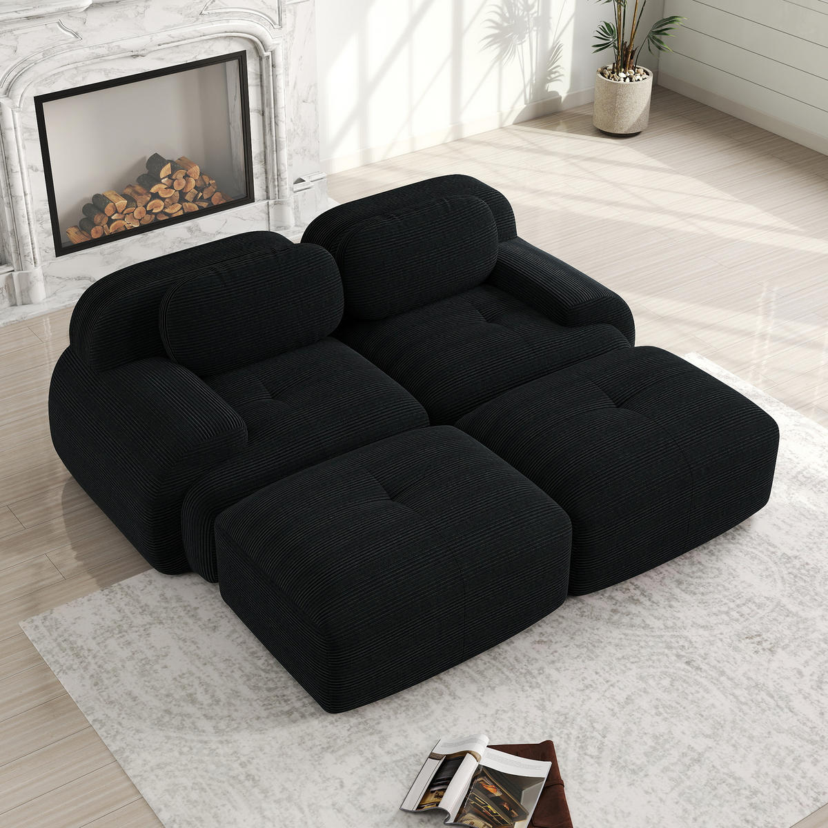 SOFA 2-Sitzer 208/178/75 cm Schwarz - Schwarz, Textil (178/75/208cm)