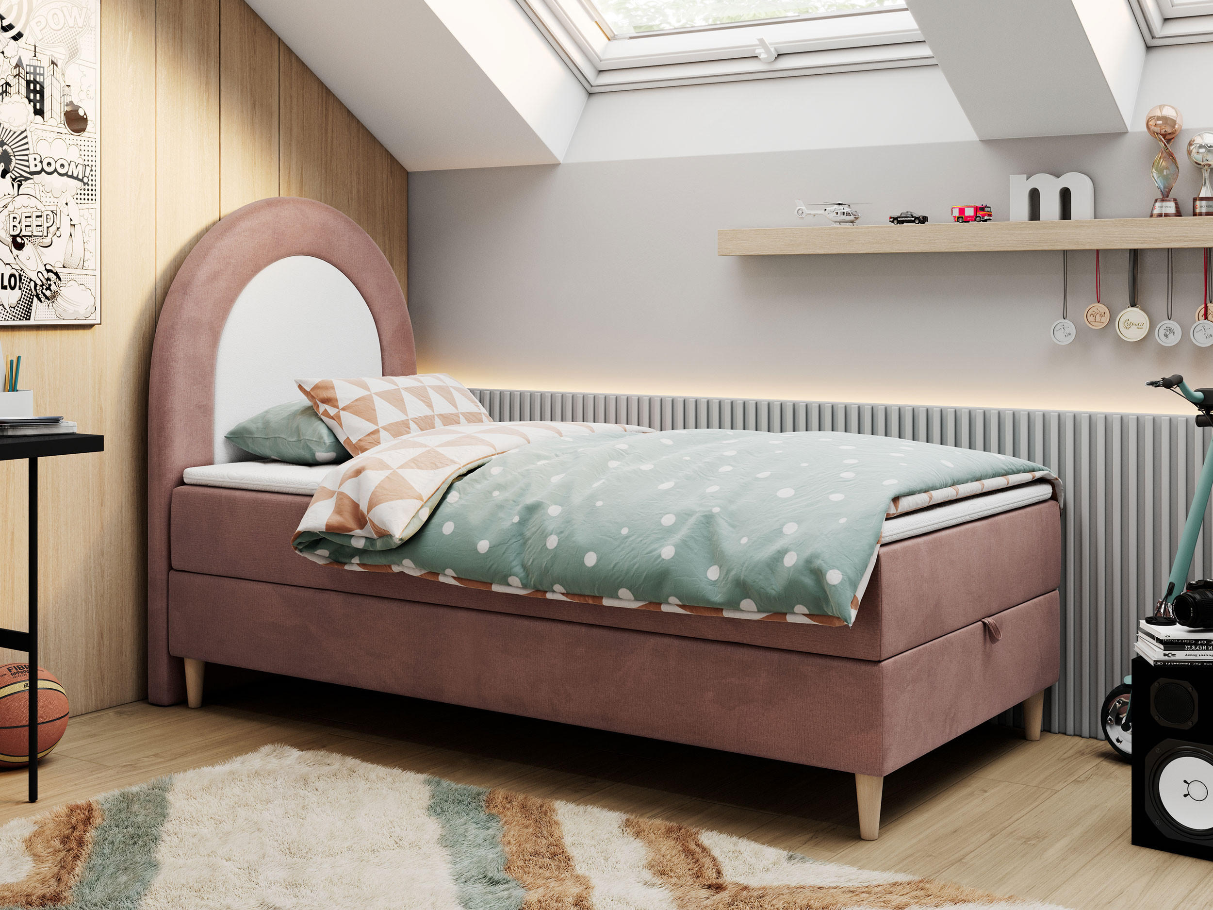 BOXBETT NEST 90/180 Rosa Velvet hydrophob - H3 - Rosa, Holz/Textil (90/180cm) - MKS