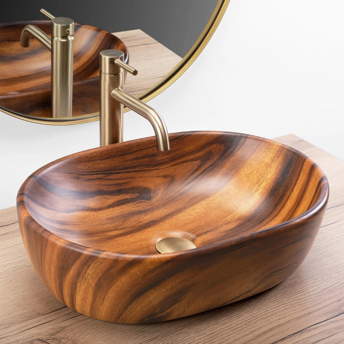 AUFSATZWASCHBECKEN Rea Amelia Wood Matt - Braun, Keramik (34.5/13.5/48cm) - REA