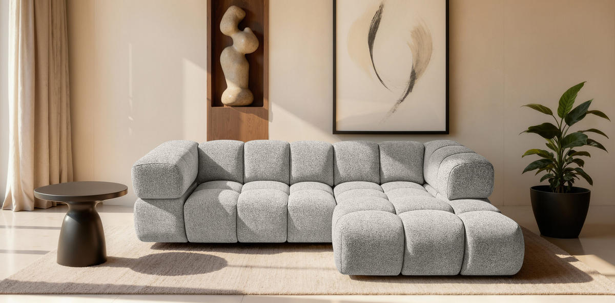 Ecksofa L-Form Averro, stoff Puente, Beige, Rechts - Beige, Holz (280/150cm) - Kaiser Möbel