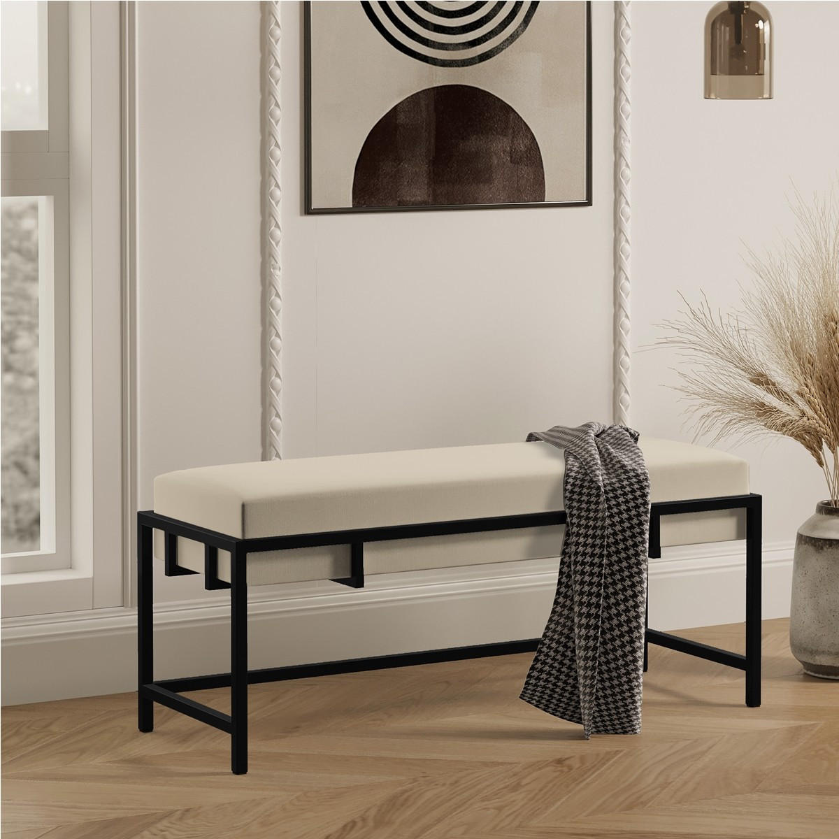 POLSTERBANK LAMO 100 Dunkelbeige, Schwarz Gestell - Beige/Schwarz, Textil/Metall (100/45/35cm) - Bettso