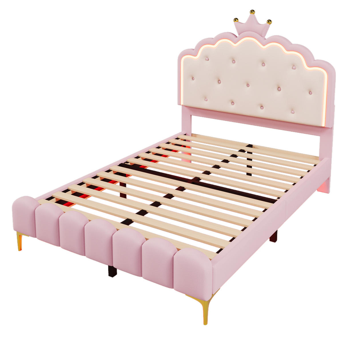 POLSTERBETT mit LED-Beleuchtung und Lattenrost 140x200 cm PU Rosa - Pink, Holzwerkstoff (140/200cm) - Beauniv
