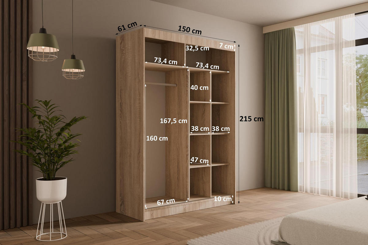 KLEIDERSCHRANK PAOKI - 150 cm - Sonoma Eiche - Sonoma Eiche, Holzwerkstoff (150/215/61cm) - ALTDECOR