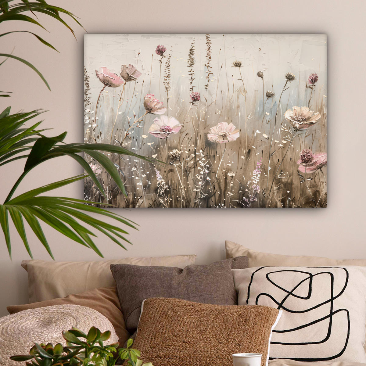 LEINWANDBILD Blumen - Rosa - Modern - Beige Wandbilder 80x60 cm - Beige, Textil (80/60cm) - MuchoWow