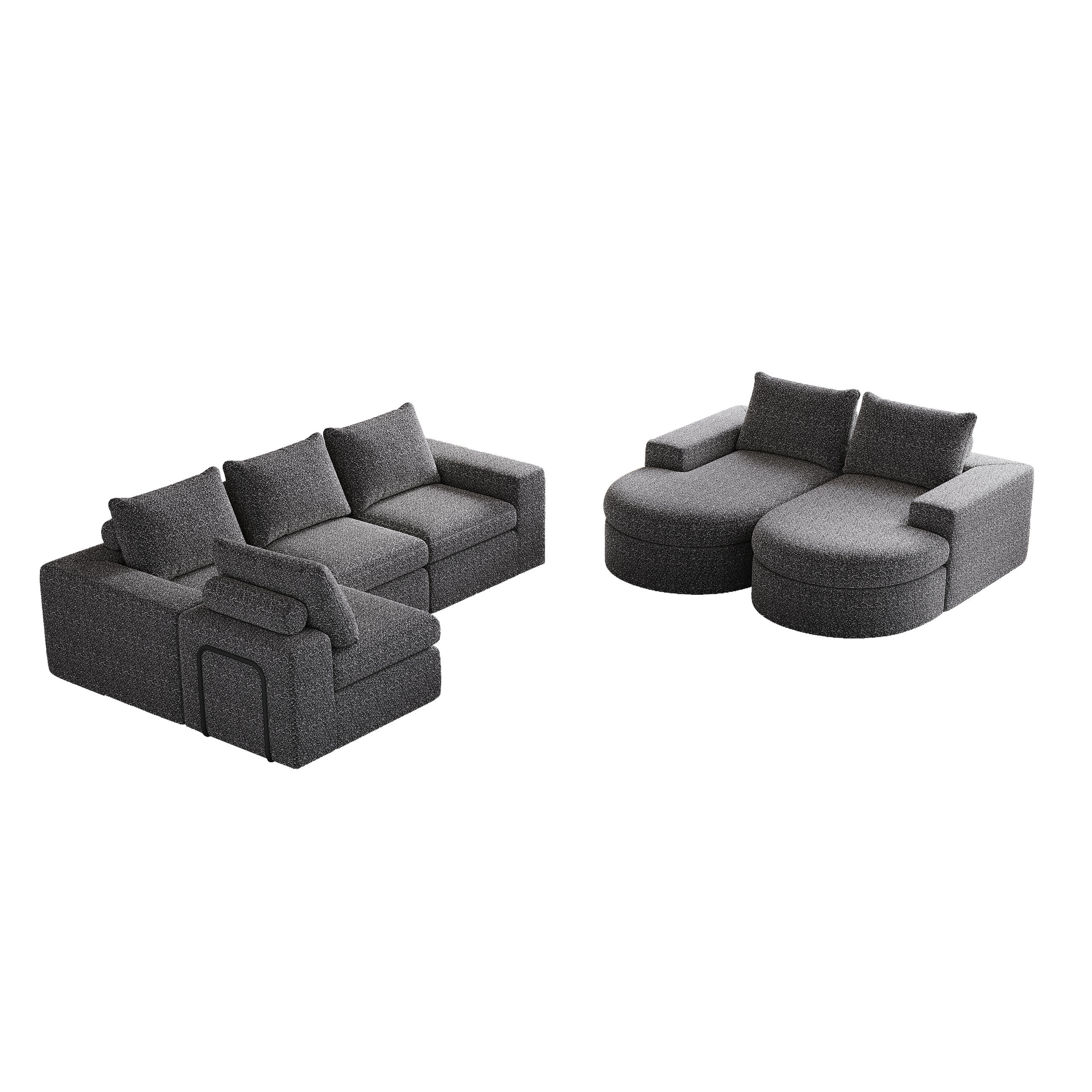 SCHLAFSOFA aus Chenille mit Liegestuhl, 2-teilig - Grau, Textil (322.5/81.2/217.7cm)
