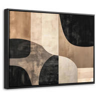 LEINWAND Bilder mit Rahmen - Abstrakt - Flugzeuge - Schwarz - Rund - 40x30 - Beige, Textil (40/30cm) - MuchoWow