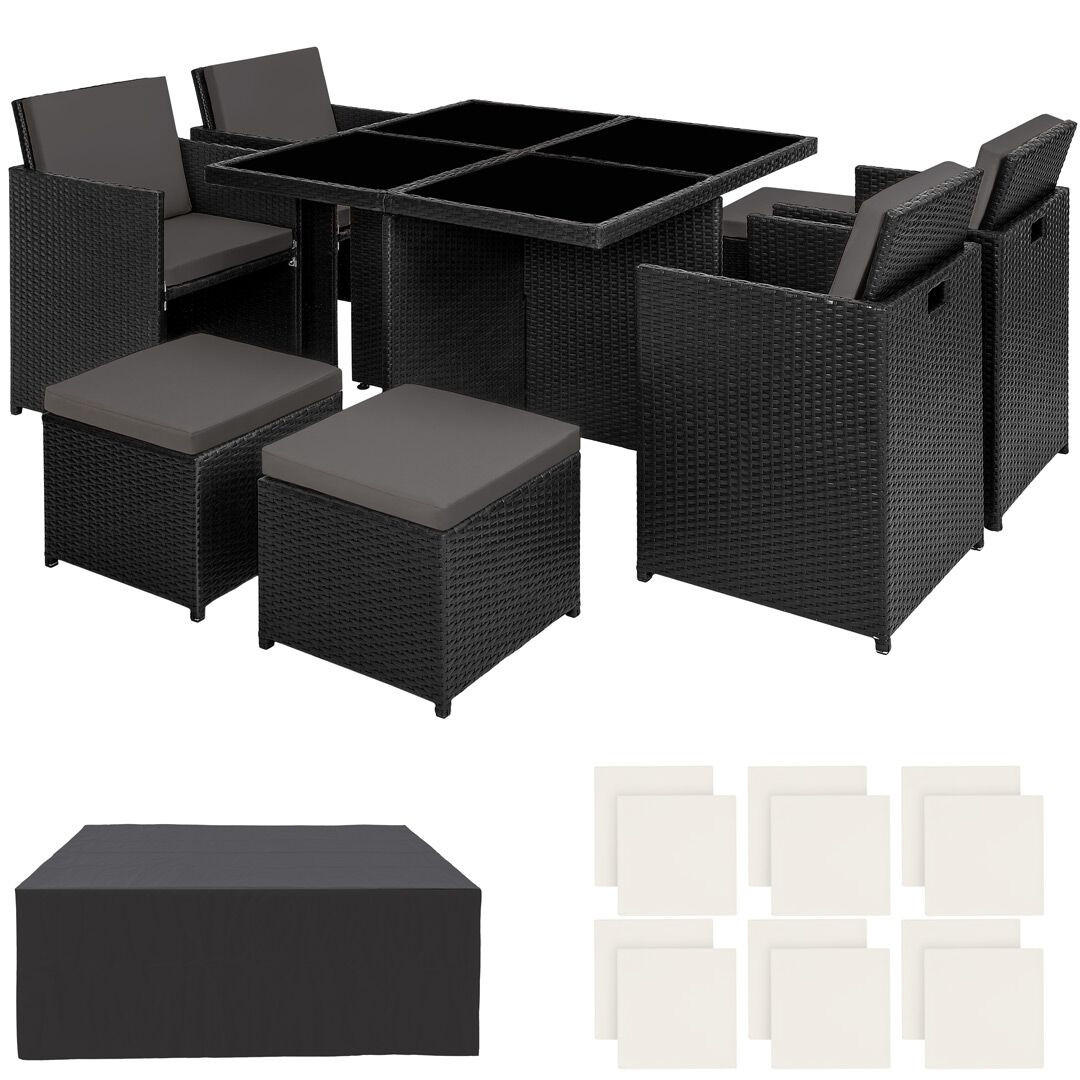 RATTAN SITZGRUPPE Manhattan,2 Bezugssets, zusammenschiebbar, inklusive Schutzhülle,schwarz - Schwarz, Kunststoff - tectake
