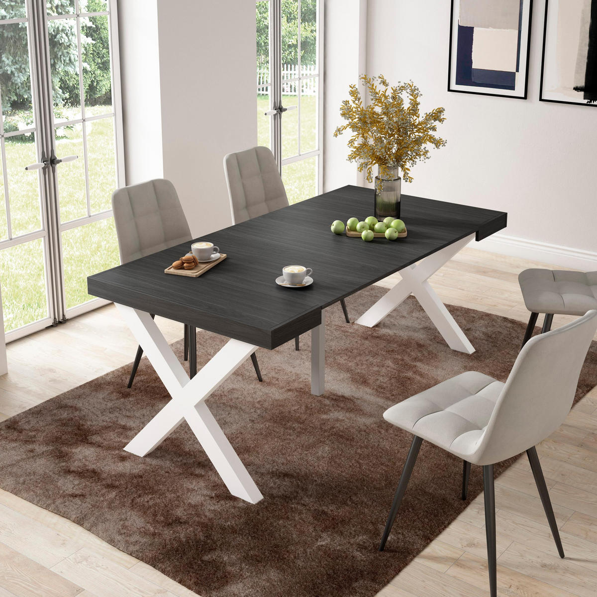 KONSOLENTISCH ausziehbar 58 bis 180cm, für 8 Gäste, schwarz, 90/58/73cm - Schwarz/Weiß, Holzwerkstoff (90/180/73cm) - Skraut Home