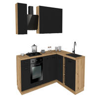 WINKELKÜCHE 240x180 cm mit Arbeitsplatte - SIMPLY Z8 - in Schwarz Matt / Rille / Eiche - Eichefarben/Schwarz, Holz/Holzwerkstoff (420/212/53cm)