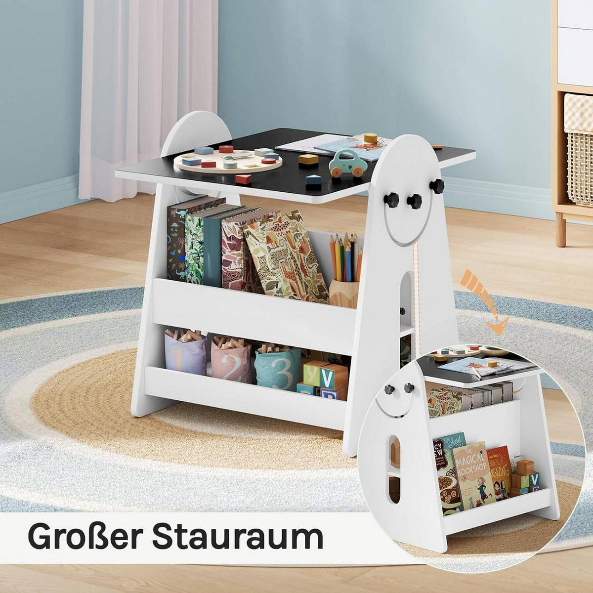 KINDERTISCH mit 2 Stühlen, Stauraum Tafel, Maltisch, Weiß - Weiß, Holzwerkstoff (60/60/57.5cm) - Woltu