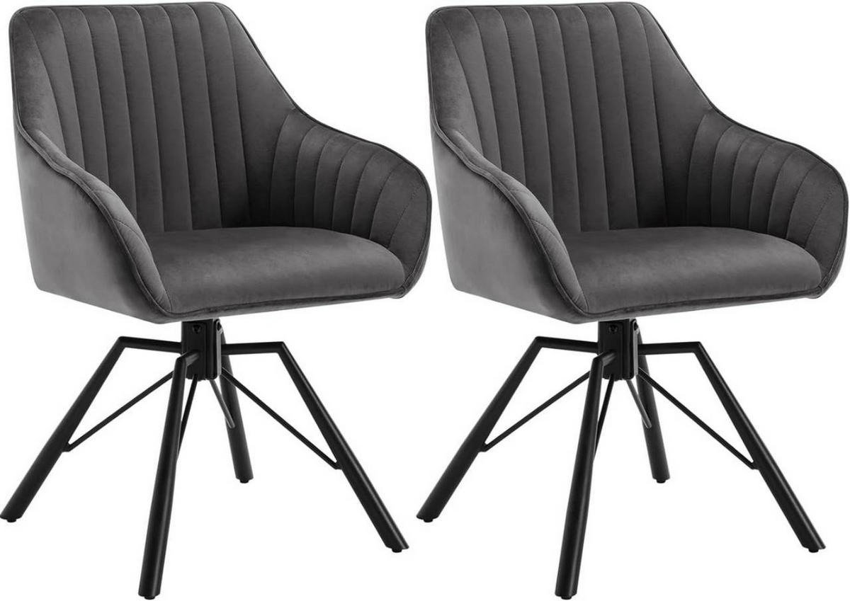 ESSZIMMERSTUHL 2er Set, Samt Sessel, Dunkelgrau - Dunkelgrau/Schwarz, Textil/Metall (57/83.5/53cm) - Woltu