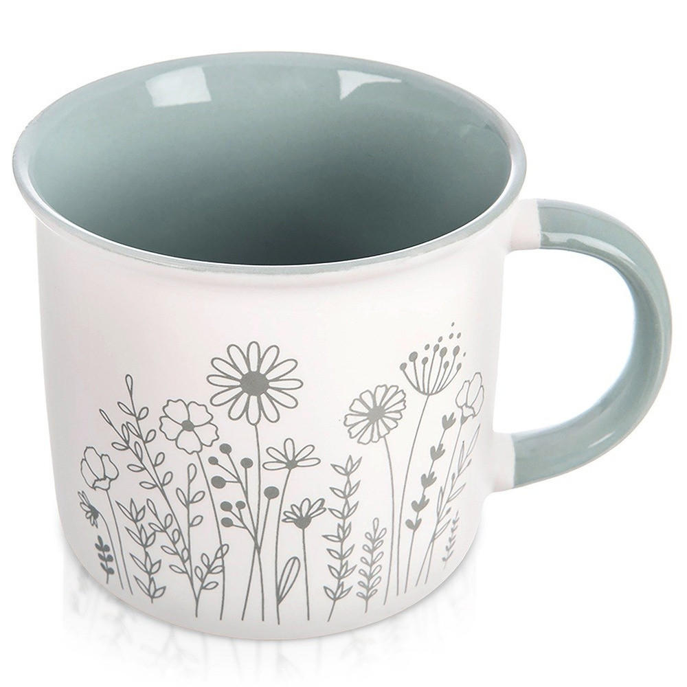 PORZELLANBECHER FLORAL, Porzellan, weiß/blau, 400 ml - Grau, Naturmaterialien (0.4L) - Orion 