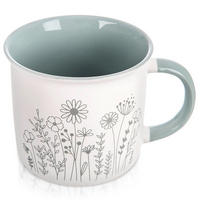 PORZELLANBECHER FLORAL, Porzellan, weiß/blau, 400 ml - Grau, Naturmaterialien (0.4L) - Orion 