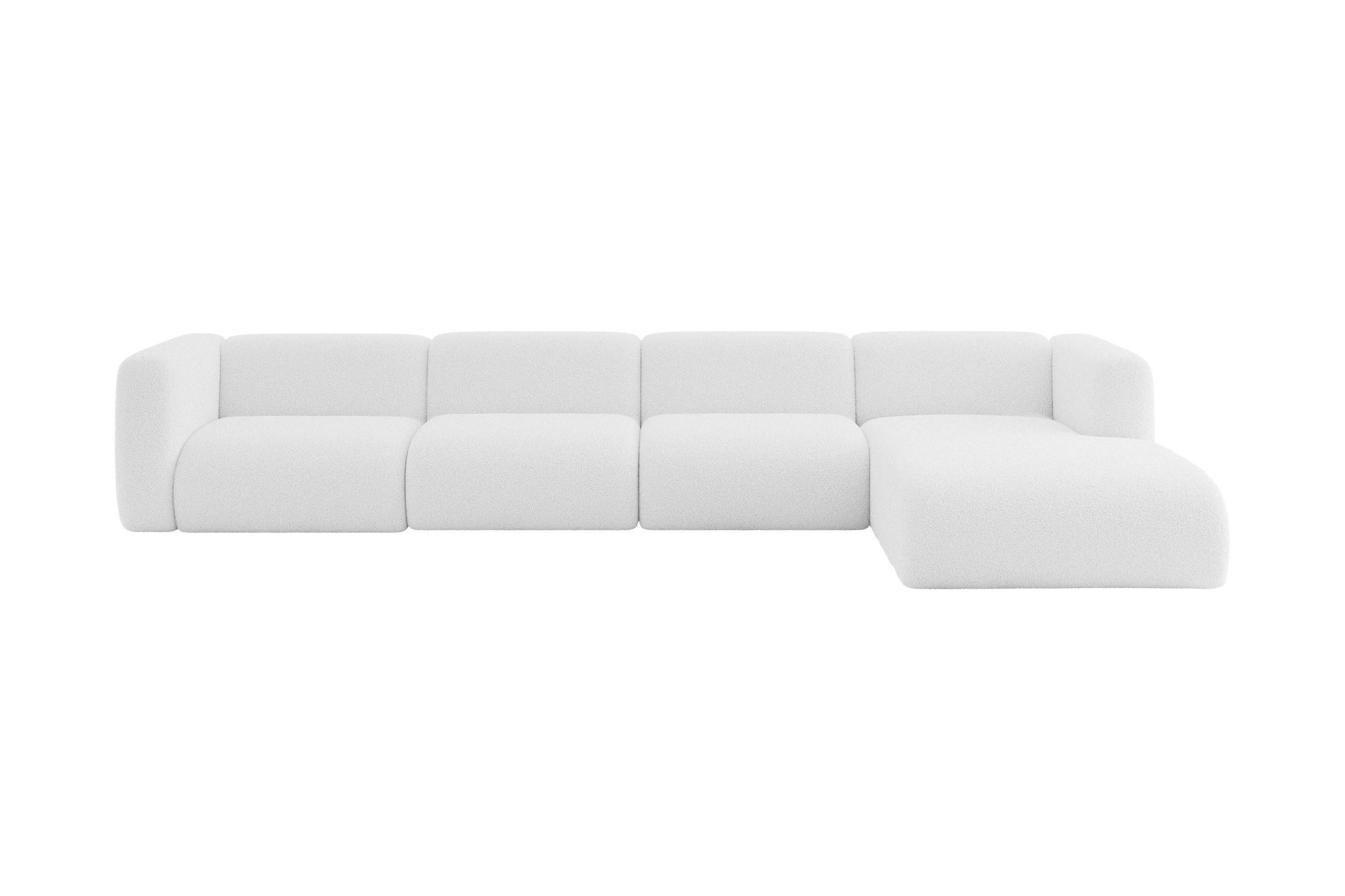ALTDECOR ROHOVÁ SEDAČKA S PRAVOU OTOMANOU MIRA-L3 409x179x70 Bílá Bouclé