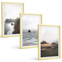 BILDER SET 3er Set - 40x60 cm Goldrahmen - Landschaften aus Bergen und Meer - Goldfarben, Kunststoff (40/60cm) - TULUP