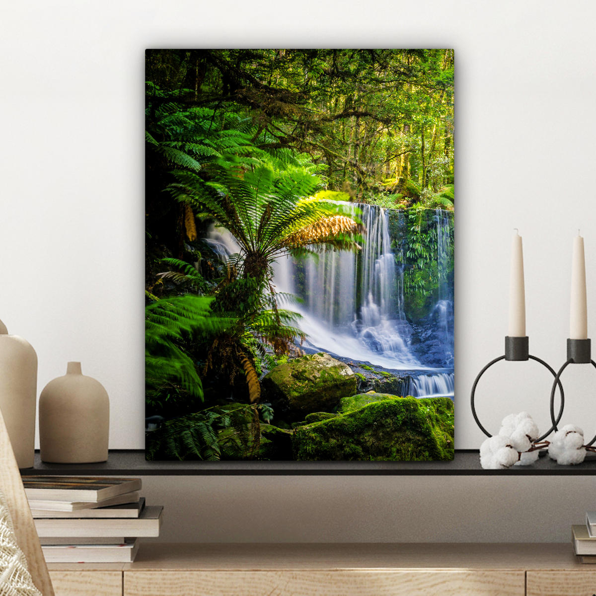 LEINWANDBILD Dschungel - Wasserfall - Australien - Pflanzen - Natur 30x40 cm - Dunkelgrün, Textil (30/40cm) - MuchoWow