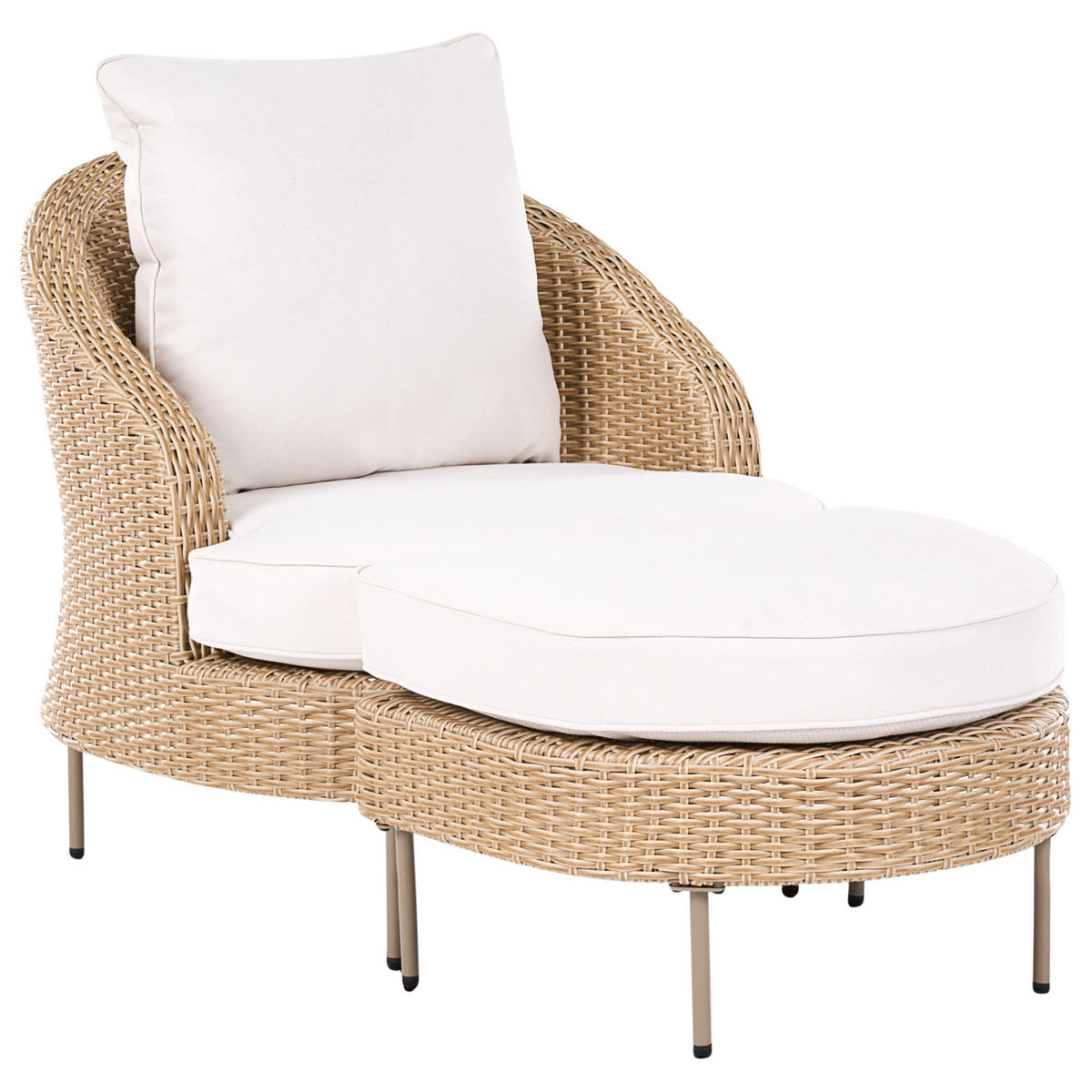 GARTENSESSEL mit Ottomane Polyrattan Beige Arcille - Beige, Kunststoff (80/80/93cm) - Beliani