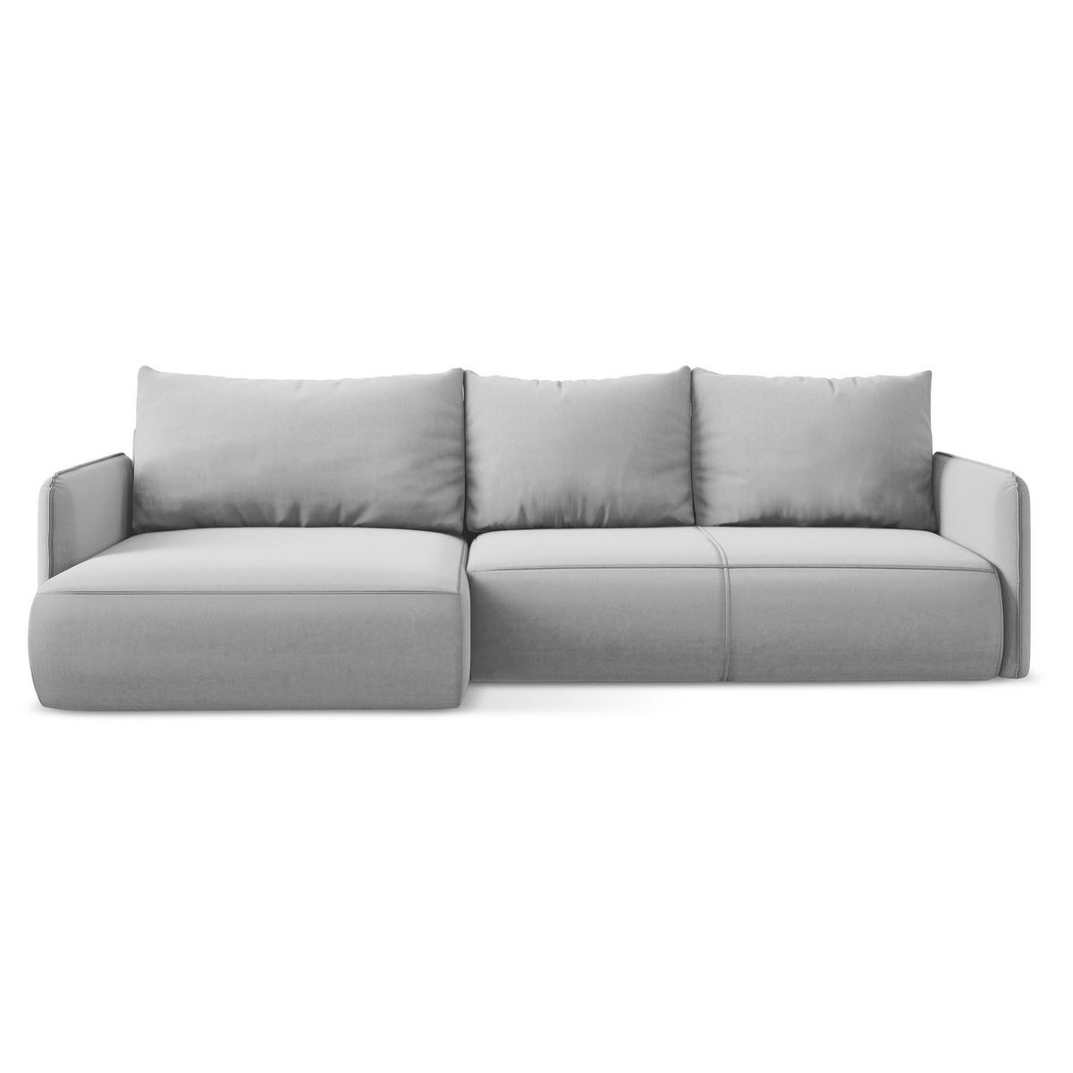 ECKSOFA mit Schlaffunktion Samt Stoff Grau - Schwarz/Grau, Kunststoff/Textil (148/240cm) - LaMiaSofa