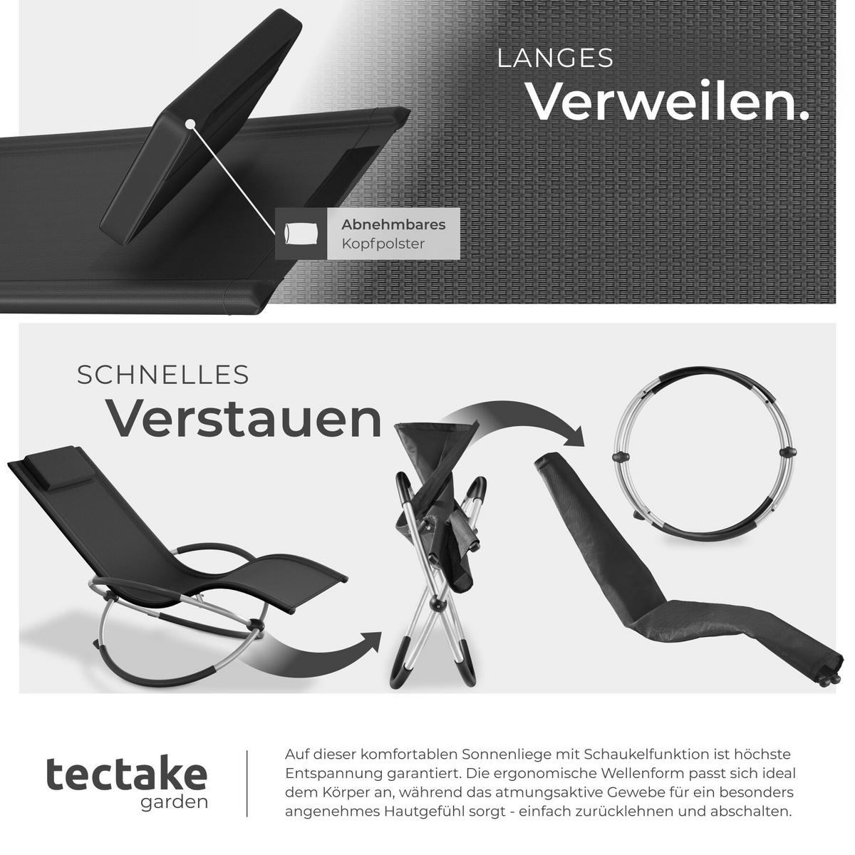 SONNENLIEGE Paulina, 150 x 73 x 93 cm, schwarz - Schwarz, Metall (73/93/150cm) - tectake